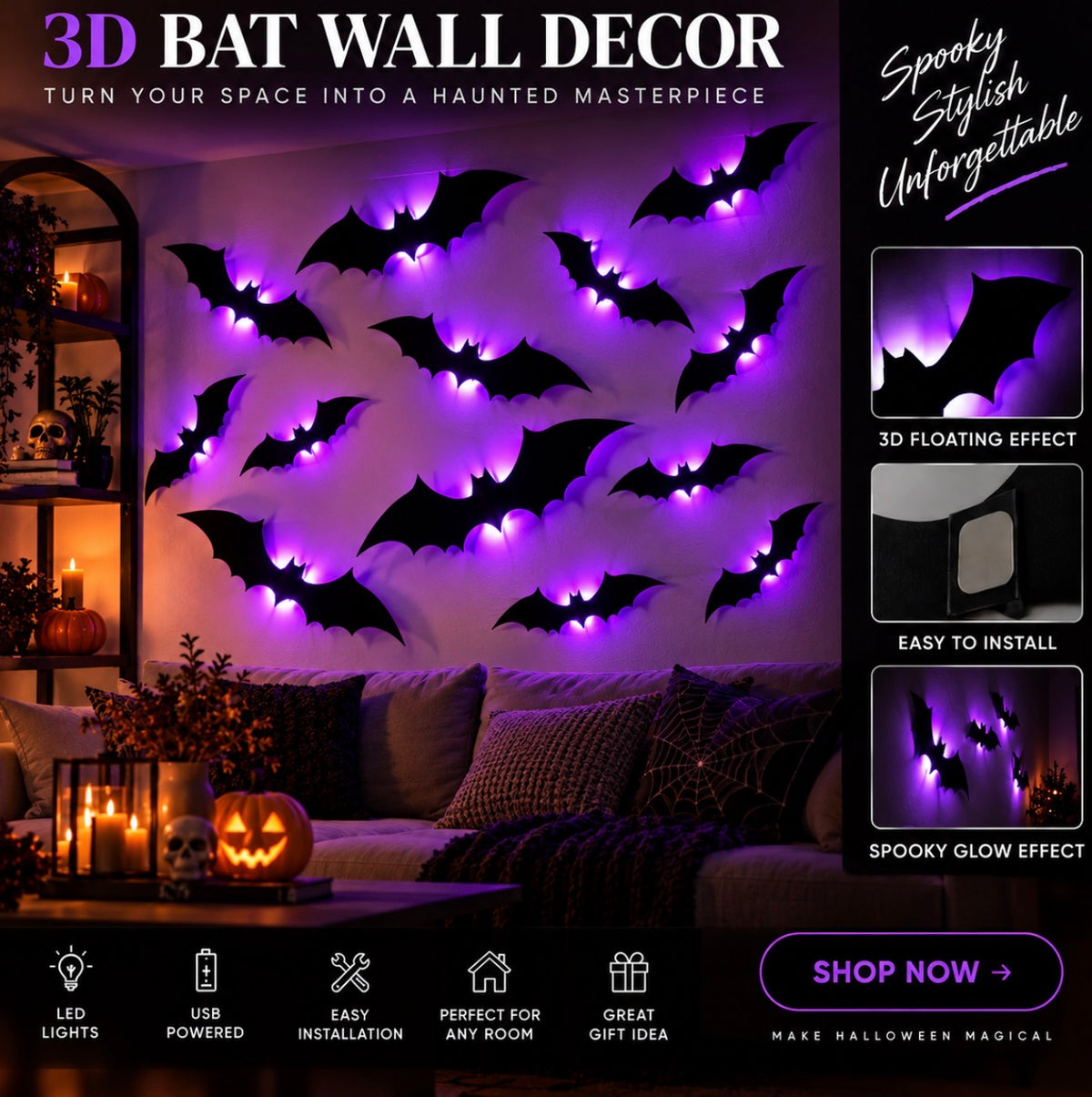 Duskwing Glow Bats - LED 3D Bat Wall Decor